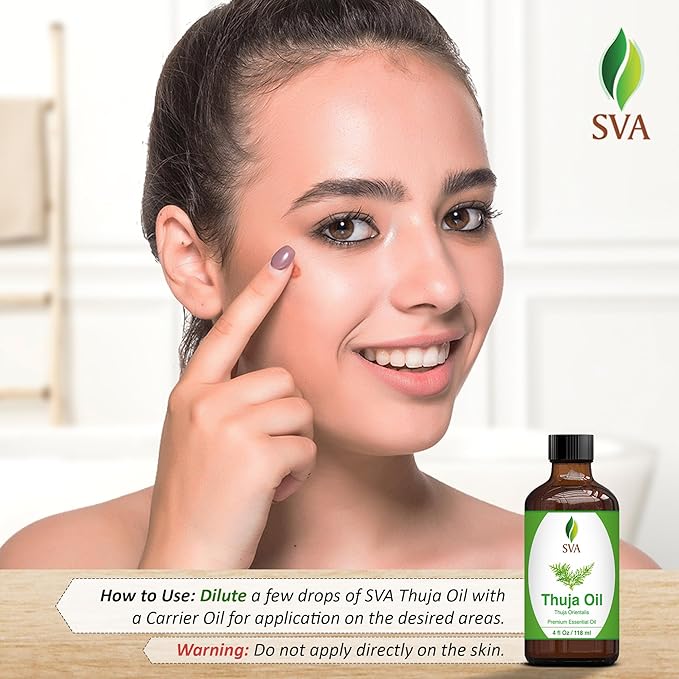 SVA Thuja Essential Oil – 4 Fl Oz – 100% Natural Thuja Oil - for Diffuser, Hair Care, Face, Skin Care, Aromatherapy, Scalp and Body Massage, Soap and Candle Making – with Dropper - Bloomnest