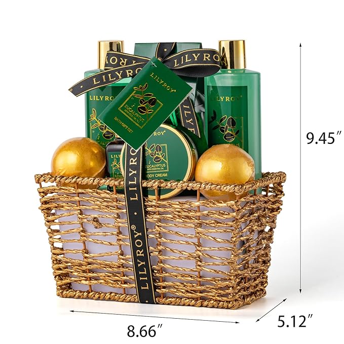 Bath and Body Gift Basket for Valentines Day Gifts - 10-Piece Eucalyptus Luxury Spa Set for Women & Men, Relaxation Ideal for Mothers Day, Fathers Day, Birthday, Christmas Gift for Her & Him - Bloomnest