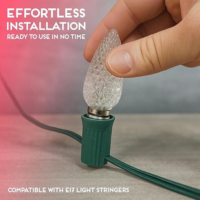 HLO Lighting Set of 25 Pink C9 Faceted LED Christmas Light Bulbs for Indoor & Outdoor Use | Durable Replacement Bulbs - Bloomnest