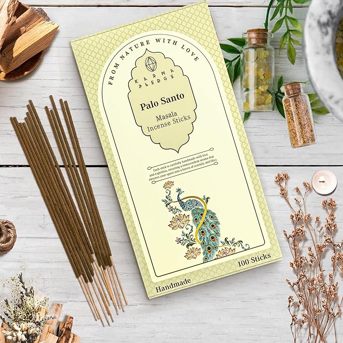 Incense Sticks, Palo Santo Incense, Pack of 100 Stick, Hand Rolled Aromatic Masala Made with Natural Ingredients, 45-60 Minute Burn Time, Best for Home Fragrance, Meditation, Yoga, Spiritual Healing KARMAPLEDGE