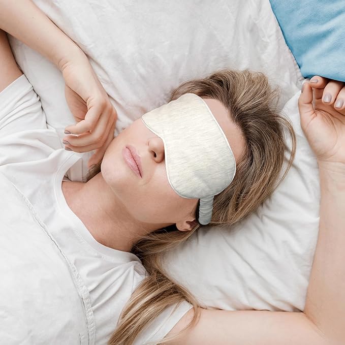 Cotton Sleep Mask for Women Men, Sleeping Eye Masks, Comfortable Soft Adjustable Elastic Eyes Covers for Nighttime Traveling Gift, Lightweight Breathable Core Blackout Cover with Strap, Pure Beige - Bloomnest