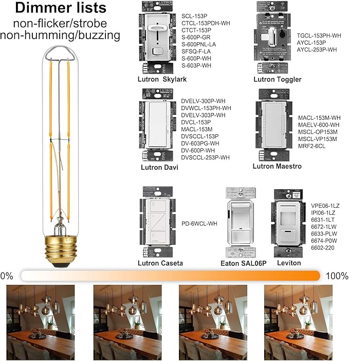Arberlic 7.3 Inch T10 LED Bulb,6W Tubular Light Bulb Equivalent E26 led Bulb 60 watt dimmable,Warm White 2700K,600lm,CRI85+,AC120V,Clear Glass Long E26 Edison Bulb,Flicker-Free,Pack of 6 - Bloomnest