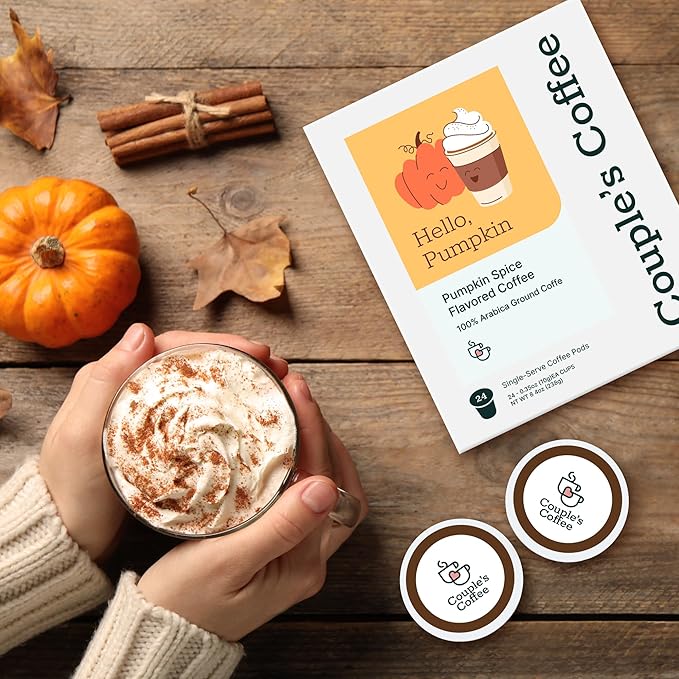 Couple's Coffee Pumpkin Spice K Cups | Hello Pumpkin | Gourmet Pumpkin Spice Ground Coffee | Compatible with K-Cups & Single Serve Brewers | 24 Count - Bloomnest