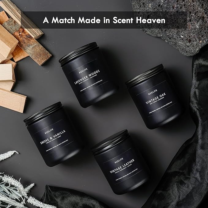 Winter Candle Gift Set for Men – 4 Pack Soy Candles with Cedar Oakmoss, Pine & Clove, Amber Patchouli, Sandalwood – Masculine Scented Candles for Home, Christmas Gift Set for Dad Fathers Day - Bloomnest