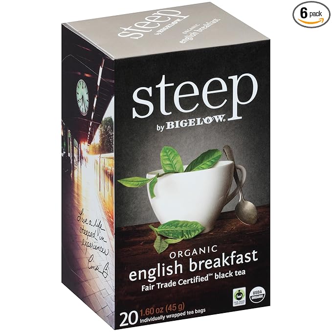 steep by Bigelow Organic English Breakfast Black Tea, Caffeinated, 20 Count (Pack of 6), 120 Total Tea Bags - Bloomnest