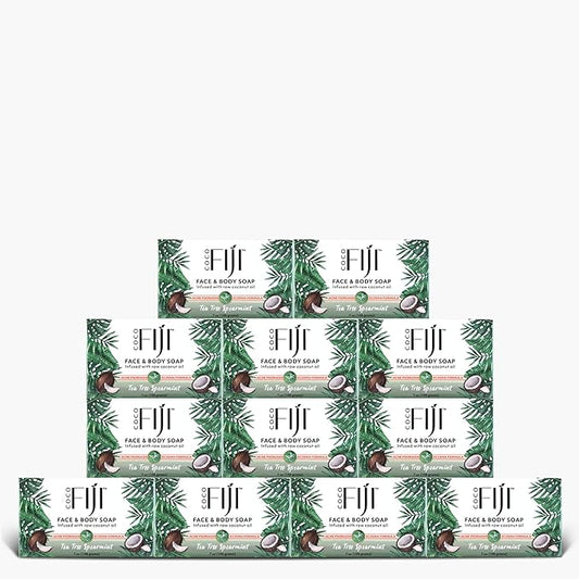Coco Fiji Soap Bar for Face and Body Infused With Organic Coconut Oil, Tea Tree Spearmint, Essential Oil, Natural Soap for Moisturizing & Pore Purifying Skin, 7 oz,Pack of 12