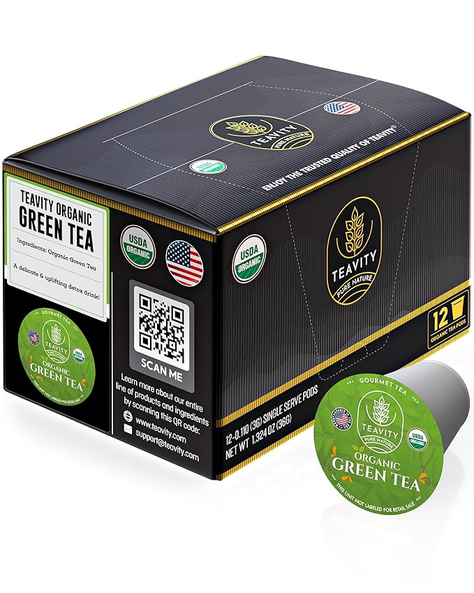 Organic Green Tea Pods for Keurig - Unsweetened Green Tea for K Cup Machines by Teavity (12 Tea Pods) - Bloomnest