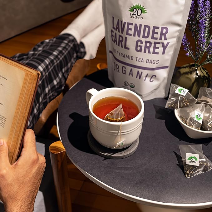 Lavender Earl Grey Black Tea - 100% Certified Organic - 50 Pyramid Tea Bags Sachets in a Resealable Bag - Bloomnest