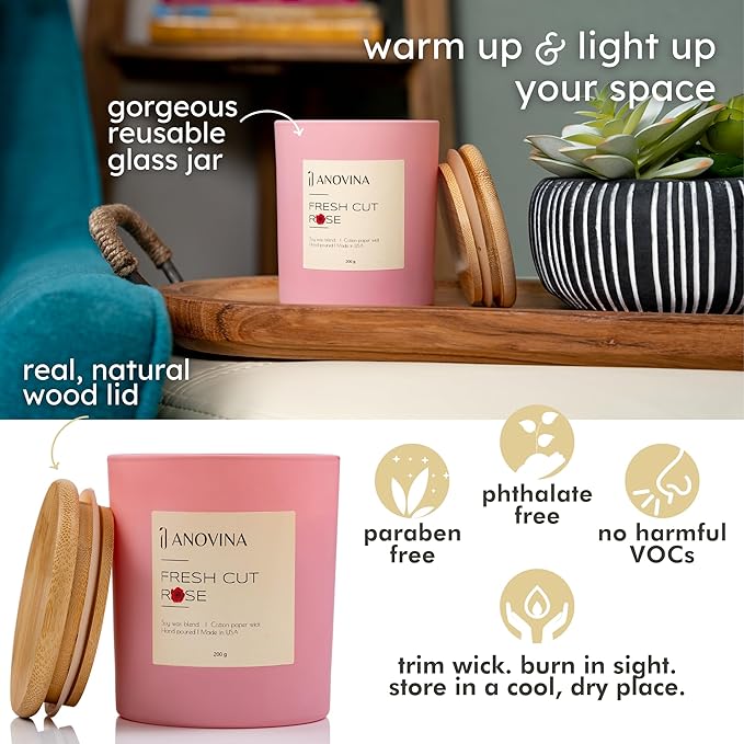Anovina Rose Scented Candle – Long-Lasting Soy Wax Blend, – Non-Toxic Floral Candle for Home Décor & Relaxation – Aesthetic Gift for Women - Bloomnest