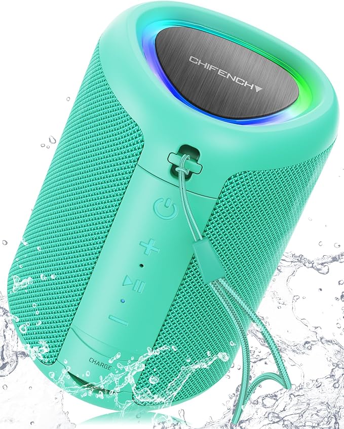 Portable Bluetooth Speaker with Lights, Stocking Stuffers, Powerful Crystal Clear Sound, IPX5 Waterproof, All Day Playtime, BT 5.3, TWS Paring, Small Wireless Speaker for Outdoor, White Elephant Gifts - Bloomnest