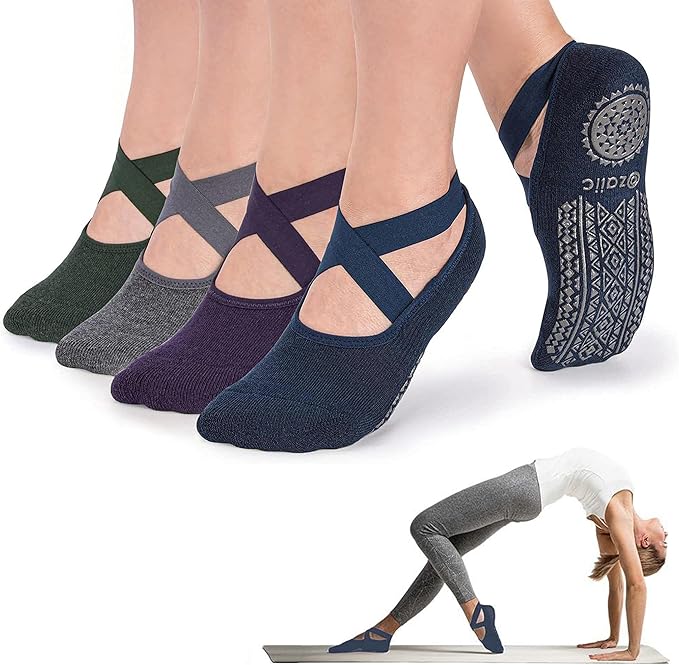 Ozaiic Pilates Socks for Women Non Slip Grip, Yoga Socks with Grippers for Barre, Hospital, Ballet, Dance, Barefoot Workout - Bloomnest