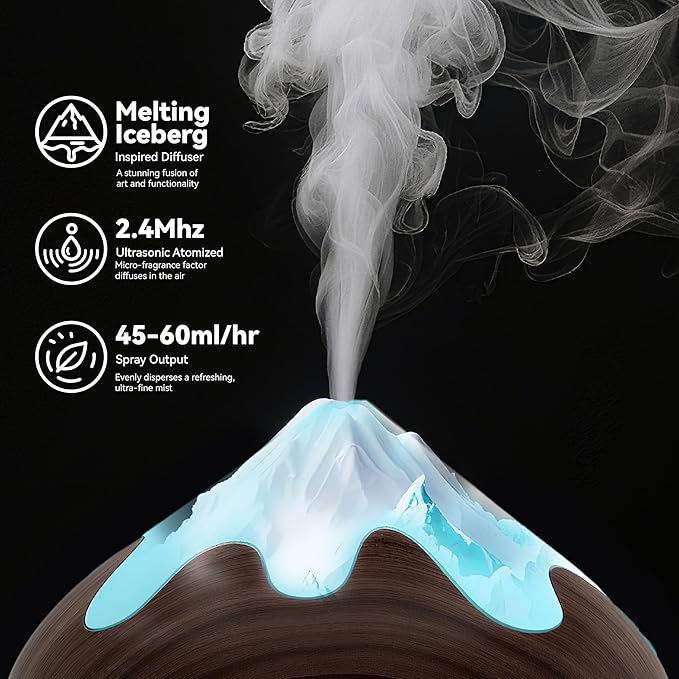 500ML Essential Oil Diffuser, Aromatherapy Diffuser with Remote Control, Multifunctional Air Diffusers for Home Office Room, Fragrance Aroma Diffuser with 7 Color LED & 2 Mist Mode, Dark Brown - Bloomnest