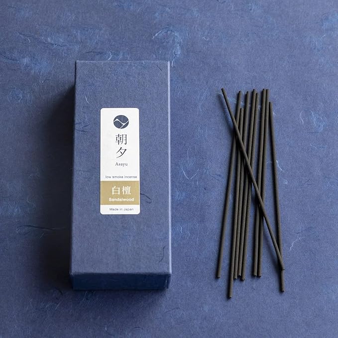 Gift Set: Sandalwood Incense Sticks & Navy Blue Lotus Holder by Asayu Japan - Bloomnest