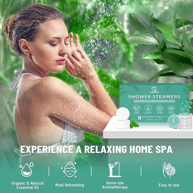 Shower Steamers Aromatherapy, Valentines Day Gifts for Her & Him, 8-Pack Shower Bombs Eucalyptus & Mint Essential Oil, Relaxation & Self Care Birthday Gifts for Women & Men Set, Gifts for Wife