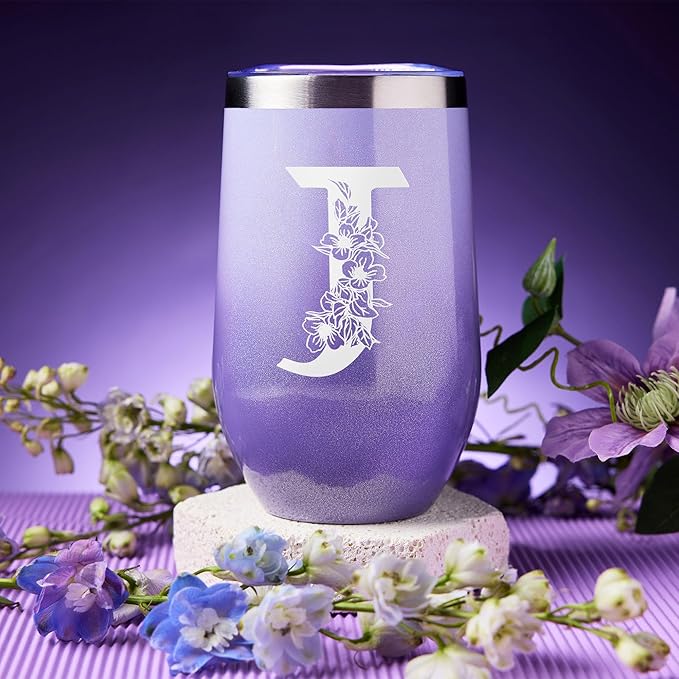 Birthday Gifts for Women, Relaxing Lavender Spa Gift Basket Set with 20oz Monogram Initial Tumbler for Mom Wife Sister Aunt Teacher Nurse, Wedding Gifts, Bridesmaid Gifts, Best Friend Gifts (J) - Bloomnest