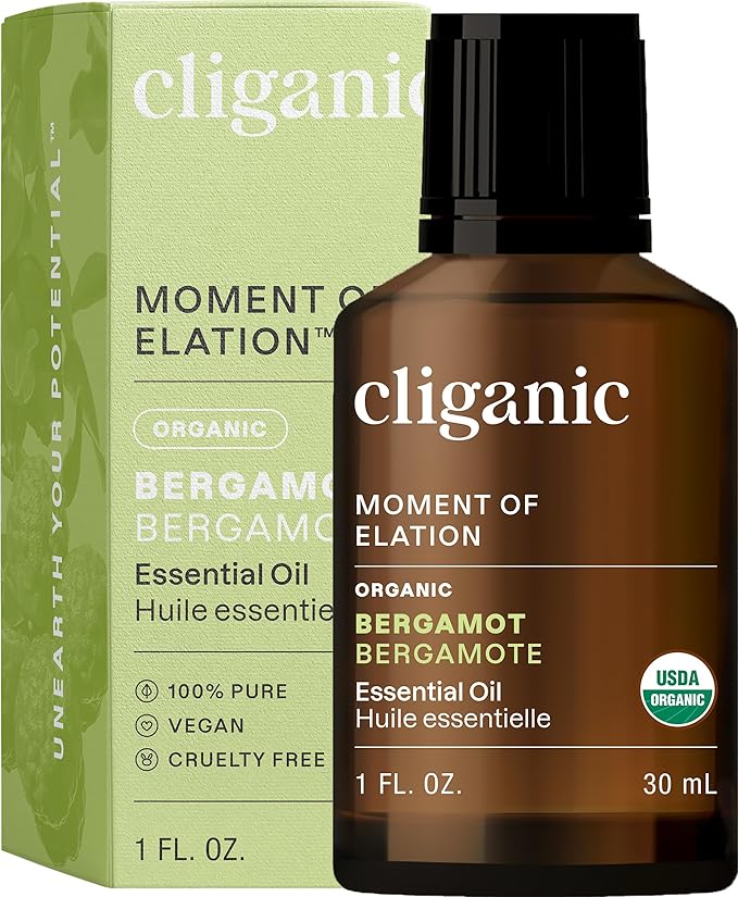 Cliganic Organic Bergamot Essential Oil, 100% Pure Natural for Aromatherapy | Non-GMO Verified (Packaging May Vary) Cliganic