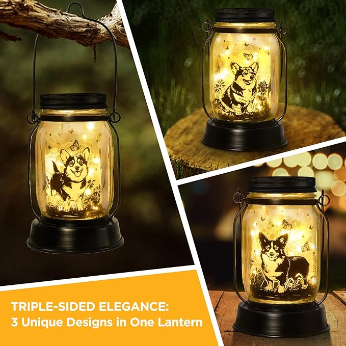 Corgi Gifts for Women/Men Corgi Solar Lanterns Dog Mom Birthday Dog Lovers Lantern Pet Loss Pet Memorial Lights Solar Garden Decoration for Yard, Patio,Backyard,Porch Torches - Bloomnest