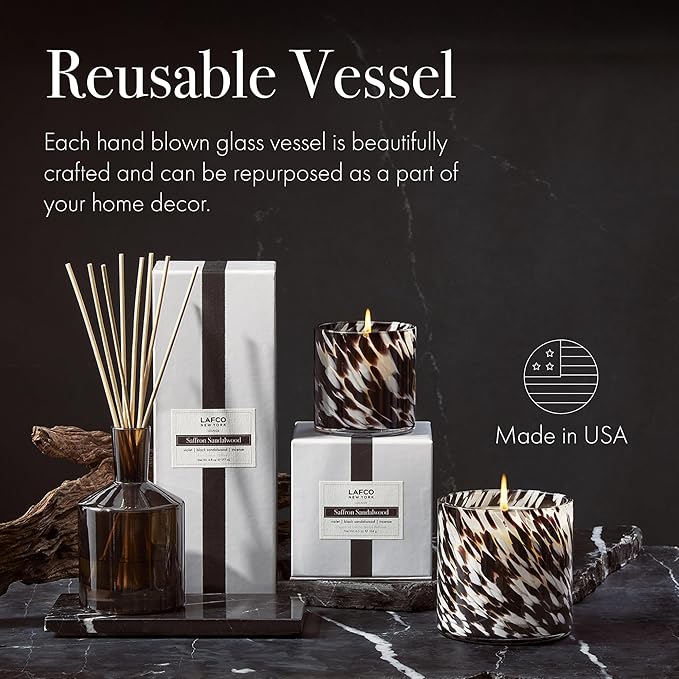 LAFCO New York Fall 3-Wick Candle, Saffron Sandalwood - 30 oz - 120-Hour Burn Time - Reusable, Hand Blown Glass Vessel - Made in The USA - Bloomnest