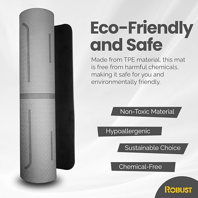 Robust Non-Slip Yoga Mat with Strap, 1/4" Thick TPE Eco-Friendly Workout Mat for Yoga with Position Lines and Texture Surface, Gym Mat for Women, Men, Pilates and Exercises Anti-Tear Sweat-Proof Exercise Mat - Bloomnest