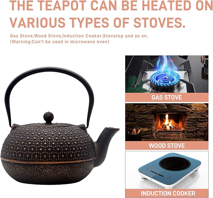 YJX 60.9oz Large Cast Iron Teapot for Stovetop Safe, 6 Cup Tea Kettle, Japanese Tetsubin, Teapot with Stainless Steel Infuser for Loose Tea, Tea Pot Enameled Interior (1.7QT/1.8L) - Bloomnest