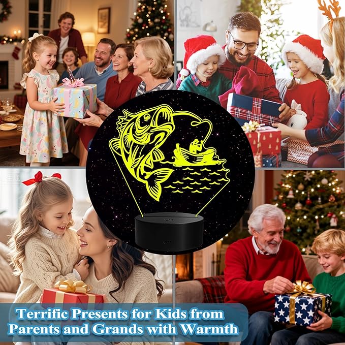 Fishing Night Light, Fishing Gifts, 3D Illusion Lamp with Remote Control, 16 RGB Colors, 4 Flashing Modes, Timer, Dimmable, Men Boy Room Decoration for Father's Day Holiday Birthday Christmas - Bloomnest