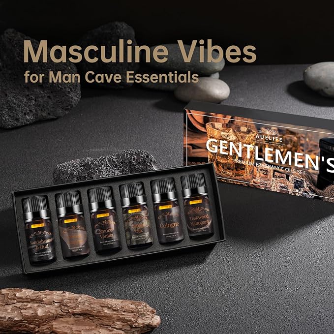 Men Essential Oils Set - 6 Premium Fragrance Oils for Diffusers for Home, Candles & Aromatherapy | Leather, Sandalwood, Cologne, Smoke Vanilla, Oak, Mahogany Scents | Gift Set for Men, Father's Day - Bloomnest