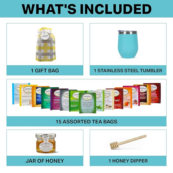 Tea Gift Set for Women & Men – Includes Assorted Teas, Elegant Mug & Honey (Teal) - Bloomnest