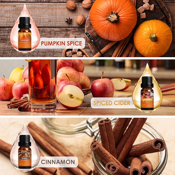 Autumn Fragrance Oil Set, ARVIDSSON Fall Essential Oils for Diffuser and Candle Making, Pumpkin Spice, Cinnamon, Spiced Cider, Snickerdoodle, Autumn Wreath, Pine, Cozy Scented Oils - Bloomnest