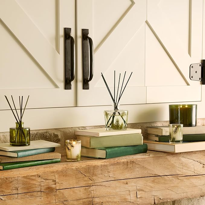 Thymes Frasier Fir Reed Diffuser Set – Includes Reeds, Fragrance Oil, and Frosted Glass Bottle – Fragrance Oil Diffuser – Room Fresheners – Luxury Home Decor – Green & Clear (Pine Needle, 7.75 fl oz) - Bloomnest