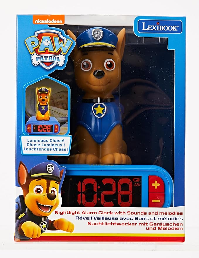 LEXiBOOK - Paw Patrol Chase Digital Alarm Clock with Night Light - Snooze Function - Dog Sound Effects - for Children/Kids - Luminous Clock with Chase, Blue/Red - RL800PA - Bloomnest