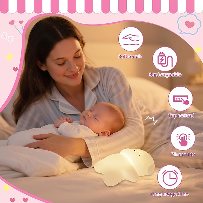 Night Light for Kids, Rechargeable Dimmable Silicone LED Nightlight with 7 Colors, Baby Nursery Night Lamp, Touch Squishy Lamp, Cute Gifts for Girls, Boys, Toddler Room Decor, Lying Dog - Bloomnest