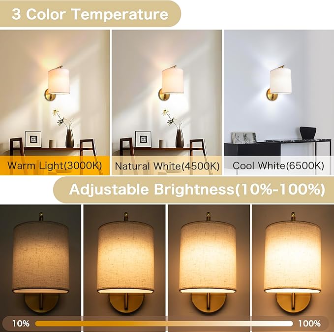 Rechargeable Battery Operated Wall Sconces Set of 2 Wireless Wall Lights with Remote Control 12 RGB Colors Magnetic Bulbs 5200mAh Battery Wireless Sconces for Bedroom Living Room (Gold) - Bloomnest