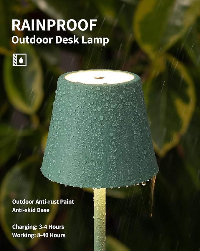 KDG 2 Pack Cordless Table Lamp,Portable LED Desk Lamp, 4000mAh Battery Operated, 3 Color Stepless Dimming Up, for Restaurant/Bedroom/Bars/Outdoor Party/Camping/Coffee Shop Night Light(Green) - Bloomnest