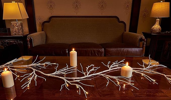 Birchlitland Birch Garland Lights 6FT 48 LED Battery Operated - Lighted Twig Vine with Timer for Christmas Fireplace Decoration Indoor Outdoor Use - Bloomnest