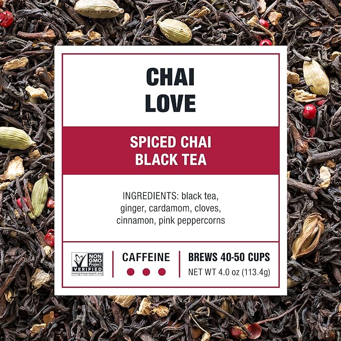 Tiesta Tea - Chai Love, Loose Leaf, Spiced Chai Black Tea, Premium Blend, High Caffeinated, Make Hot or Iced & Brews Up to 50 Cups, 4 Ounce Refillable Tin - Bloomnest