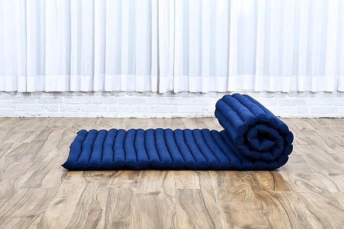 Leewadee - Foldable Floor Mattress - Japanese Roll Up Futon -Trifold Tatami Mat- Guest Floor Bed - Camping Mattress - Thai Massage Mat, Kapok Filled, 75 x 28 inches, Blue - Bloomnest