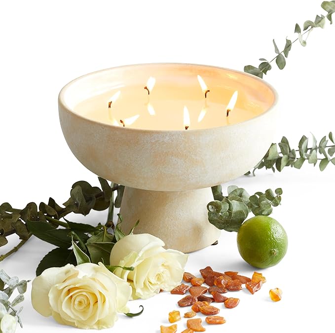 BLUEME Focus - Eucalyptus & Lime, Luxury Candle w/Essential Oils, 6 Wick, Hand-Poured Soy, Cotton Wick, Ceramic - Bloomnest