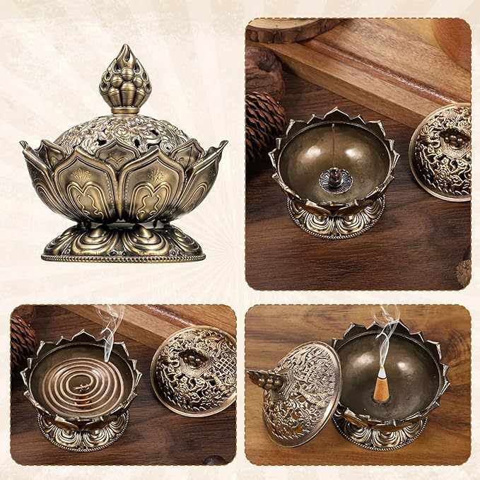 Classic Lotus Incense Burner Vintage Lotus Incense Burner Holder Mini Lotu Cone Incenses Holder Charcoal Lotuss Flower Shaped Incenses Holders Classic for Stick and Metal, 2.75 X 2.87inch - Bloomnest