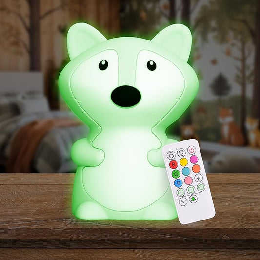 Lumipets Fiona The Fox Squishy Night Light for Kids | Silicone Mood Lamp with Tap & Remote Control | Rechargeable Color Changing Animal NightLight for Boys & Girls | Portable Nightlight with USB Cord - Bloomnest