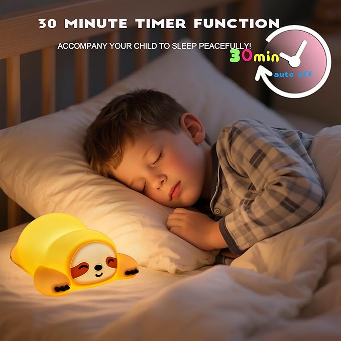 DREAMING MY DREAM Night Light for Kids,Squishy Sloth Night Light,LED Novelty Animal Nightlight,3 Levels Dimmable,30Min Timer Nursery Lamp for Kids, Bedroom Baby Boys Girls Gifts - Bloomnest