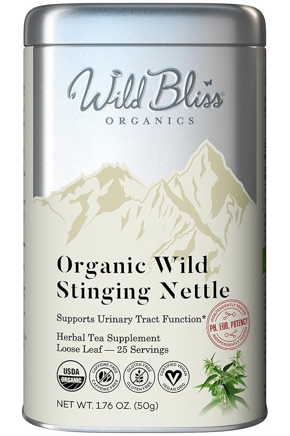 Wild Bliss Organic Wild Stinging Nettle Leaf Tea - Caffeine Free Loose Leaf Herbal Tea - 1.76 Oz - 25 Servings - Bloomnest