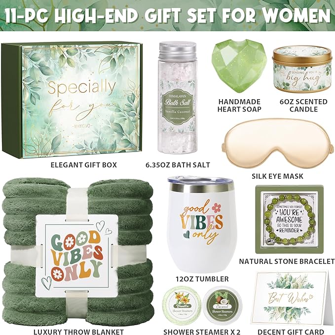 Birthday Gifts for Women Self Care Gift, Get Well Soon Gift Baskets Relaxing Spa Care Package for Women with Blanket, Unique Valentines Day Gifts Idea for Her Wife Girlfriend Mom Mother Friend Sister - Bloomnest