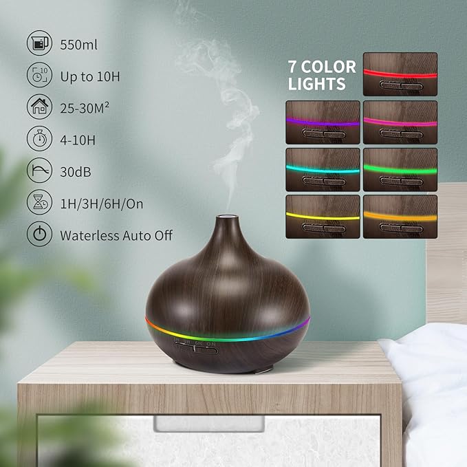 Aromatherapy Essential Oil Diffuser Set - 550ML Ultrasonic Humidifier for Large Rooms - Vaporizer and Aroma Diffuser for Home Bedroom - Bloomnest