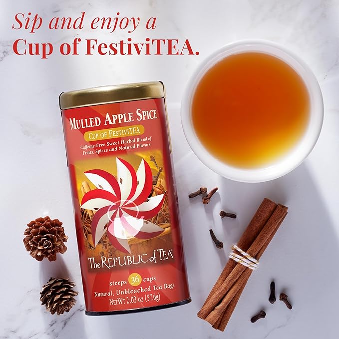 The Republic of Tea - Mulled Apple Spice Herbal Tea Tin, 36 Tea Bags, Naturally Caffeine Free - Bloomnest