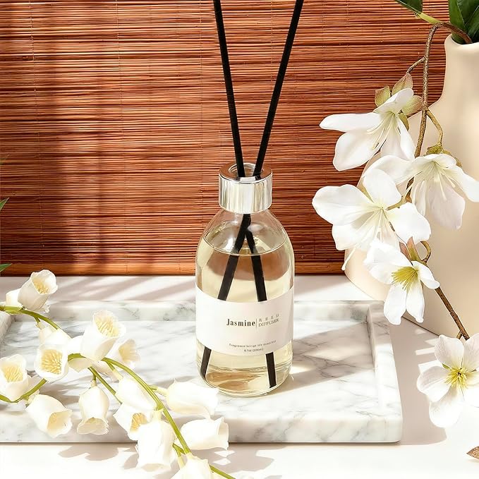 Clesh Reed Diffuser Set, 6.7 oz Jasmine Scented Diffuser with Sticks, Home Fragrance Reed Diffuser for Bathroom Shelf Decor - Bloomnest