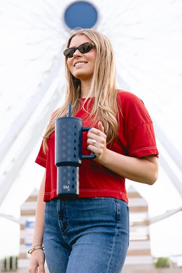 Simple Modern 4th of July 40 oz Trek Tumbler with Handle and Straw Lid | Cup Holder Friendly Insulated Stainless Steel Travel Mug | Stars Navy SimpleModern