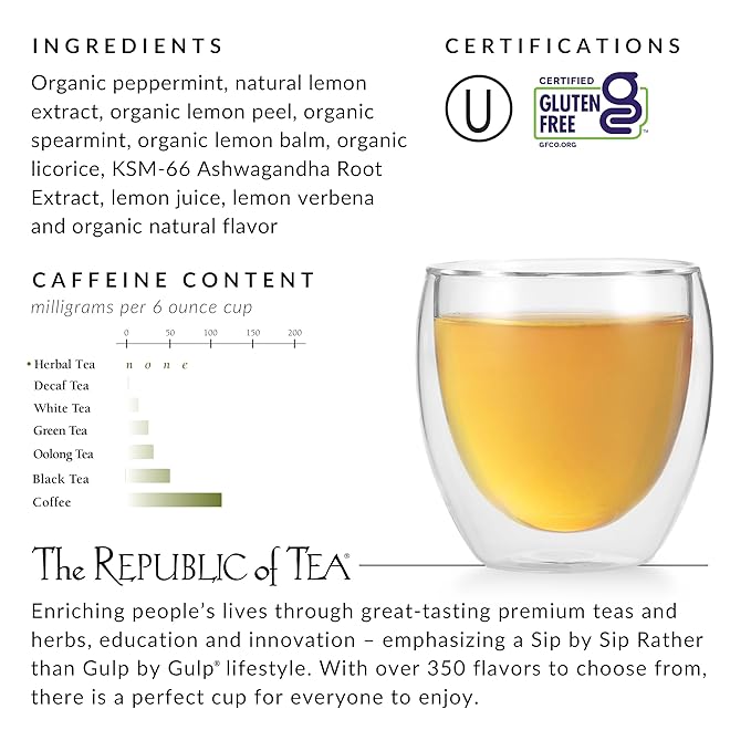 The Republic of Tea — Stress Less WinterMint, Quiet the Mind Herb Tea, 36 Tea Bags, Caffeine-Free - Bloomnest