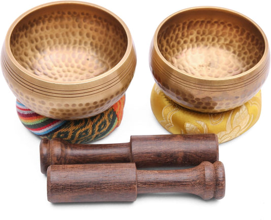 Tibetan Singing Bowl Set - Authentic Cuencos Tibetanos for Sound Healing, Meditation & Chakra Balancing - Includes Cushion, Mallet-Unique Spiritual Gifts for Women and Men (2 Chakra Set)