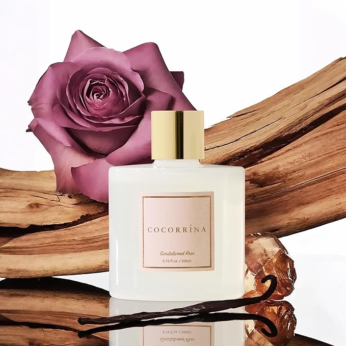 Cocorrína Premium Reed Diffuser Set with Preserved Baby's Breath & Cotton Stick Sandalwood Rose | 6.7oz Scent Fragrance Oil Diffuser for Bedroom Bathroom Home Décor - Bloomnest