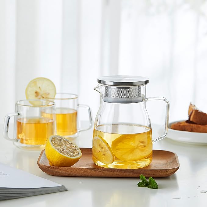 CNGLASS One-Touch Glass Teapot, 27oz(800ml) Glass Tea Kettle with Stainless Steel Filter Lid, Stovetop Safe Loose Leaf Tea Maker - Bloomnest